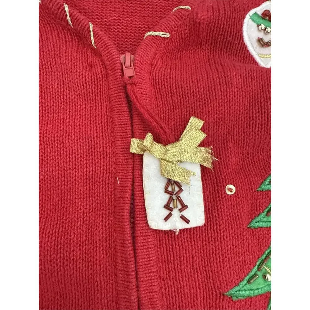 Tiara International Zip Cardigan Sweater Women 2X Christmas Trees Beaded Novelty - Picture 8 of 12